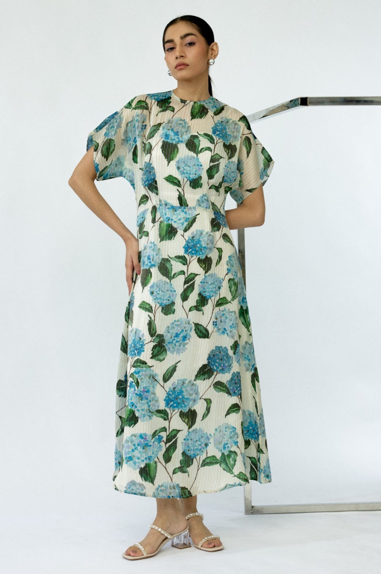knee length dresses for ladies Zella Halter Midi Dress-Sage Multi