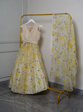 Load image into Gallery viewer, Hand-painted Lime Peony Lehenga