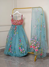 Load image into Gallery viewer, Hand-painted Wildflower Teal Lehenga