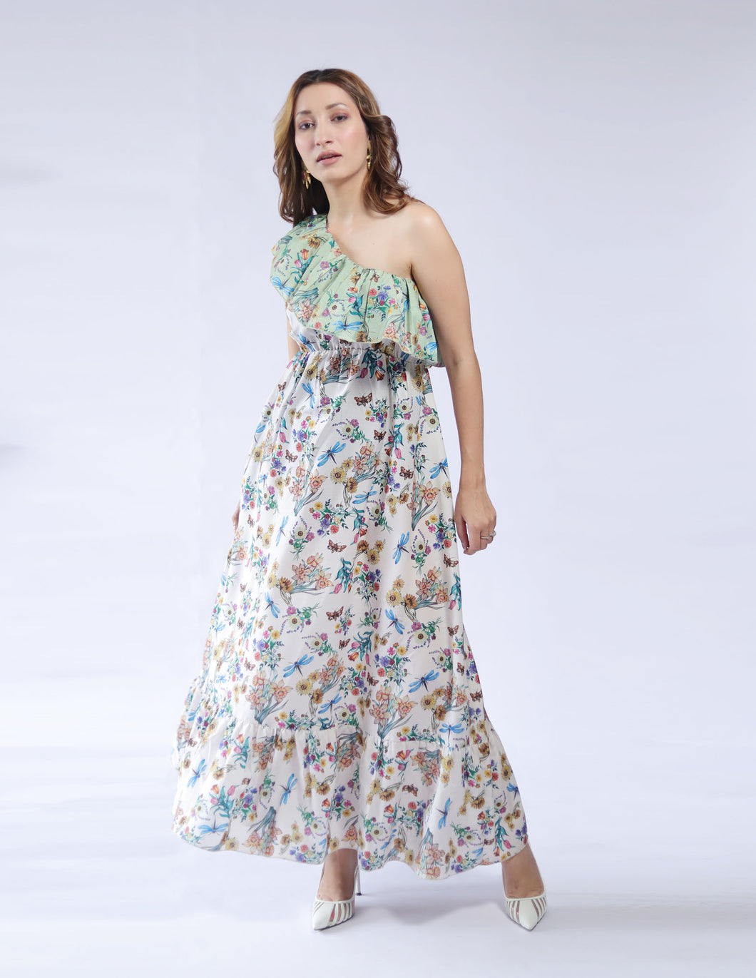 One shoulder Gardenia Maxi