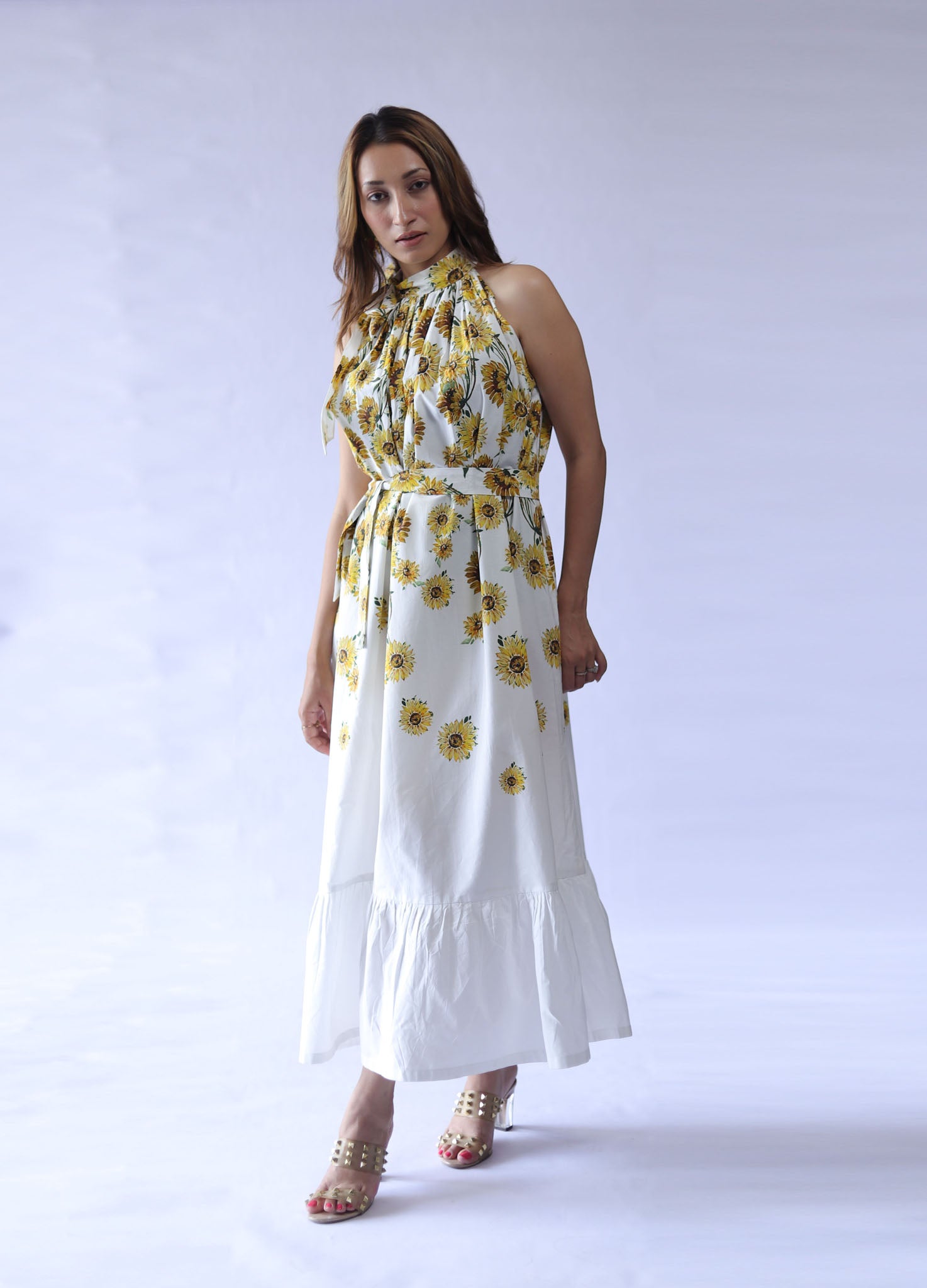 Sunflower Halter Neck Poplin Maxi dress The Finicky Colorist Sunflower Halter Neck Poplin Maxi dress The Finicky Colorist